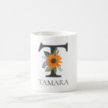 Personalizable floral moderno letra monogramada T