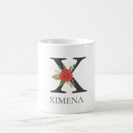 Taza De Café Personalizable floral moderno letra monogramada X