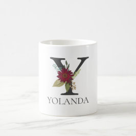 Taza De Café Personalizable floral moderno letra monogramada Y