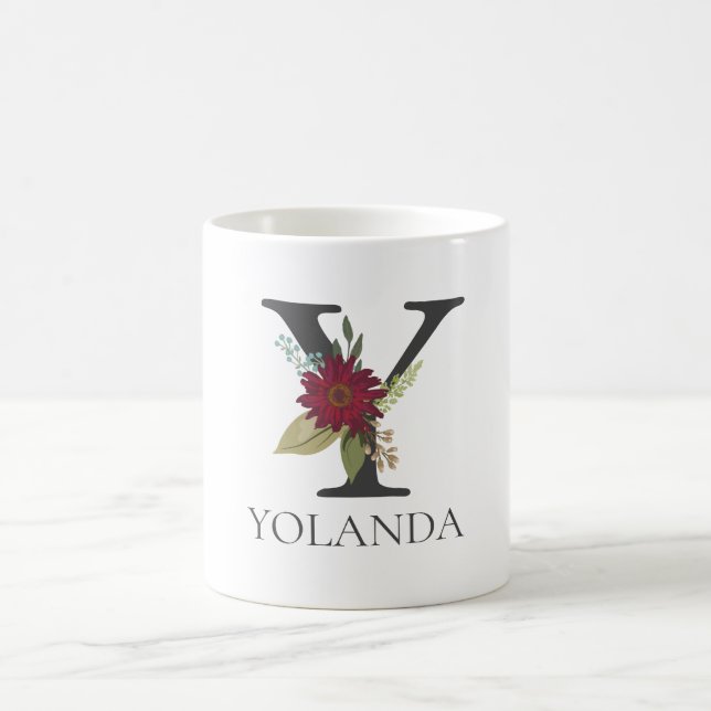 Taza De Café Personalizable floral moderno letra monogramada Y (Centro)
