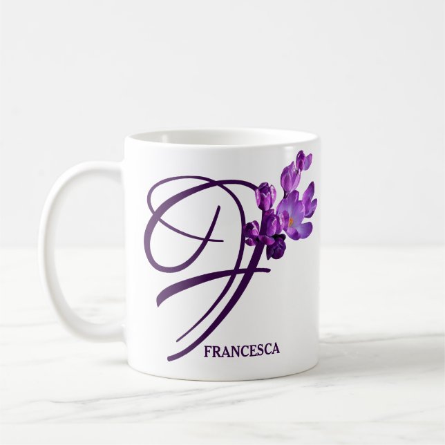 Taza De Café Personalizable Francesca nombre cruces morados flo (Izquierda)