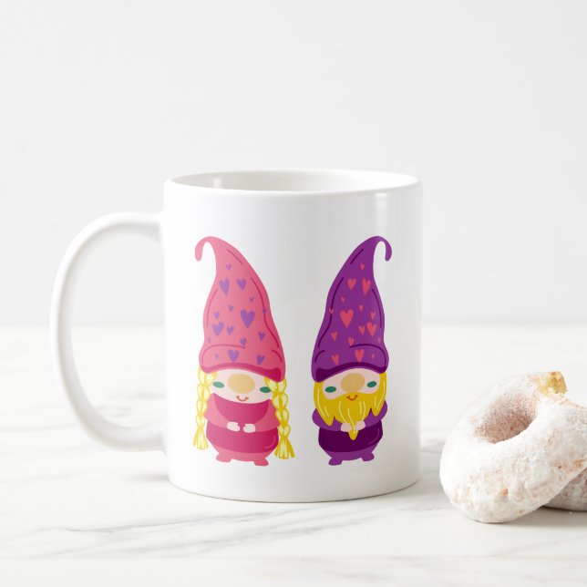 Taza De Café Personalizable Gnome Couple (Con donut)
