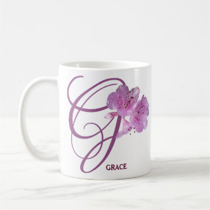Taza De Café Personalizable Grace nombre bonito flores rosadas 
