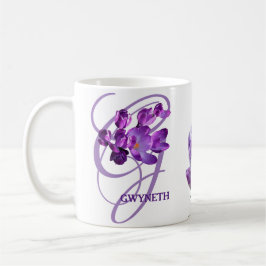 Taza De Café Personalizable Gwyneth nombre morado floral boho