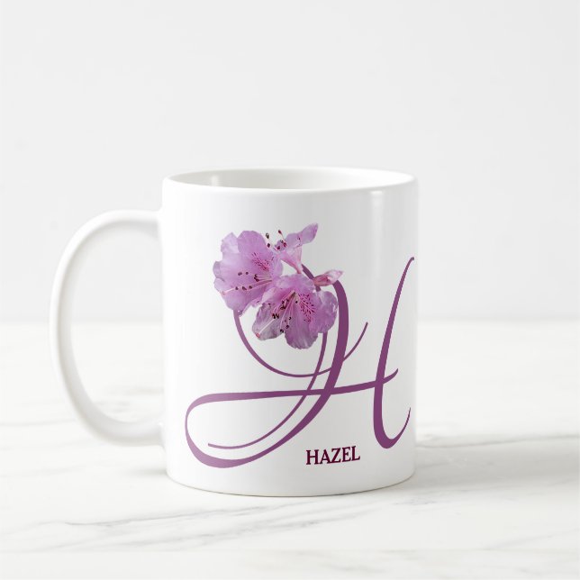 Taza De Café Personalizable Hazel nombre flores rosadas boho (Izquierda)