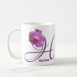 Taza De Café Personalizable Heather nombre bonito rosa rosa flo