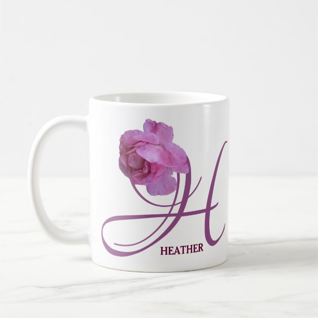 Taza De Café Personalizable Heather nombre bonito rosa rosa flo (Izquierda)