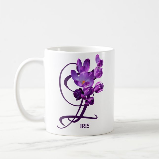Taza De Café Personalizable Iris nombre flores de primavera mor (Izquierda)