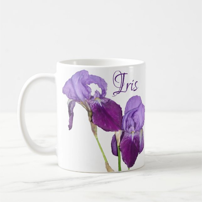 Taza De Café Personalizable Iris nombre purple iris primavera f (Izquierda)