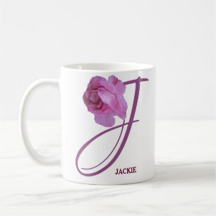 Taza De Café Personalizable Jackie nombre bonito rosa rosa flor