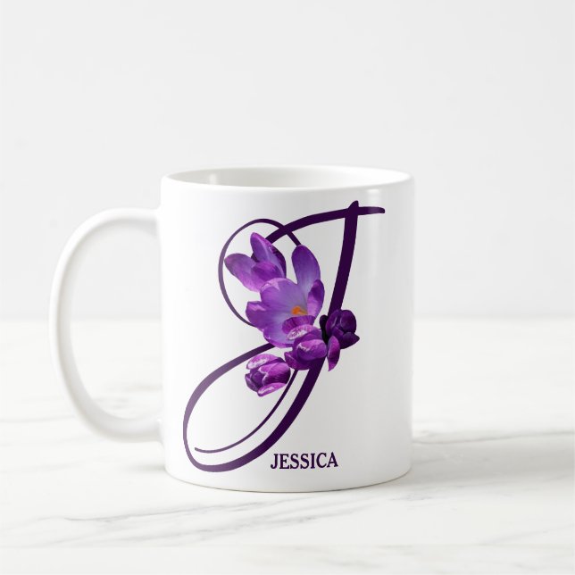 Taza De Café Personalizable Jessica nombre morado croco diversi (Izquierda)