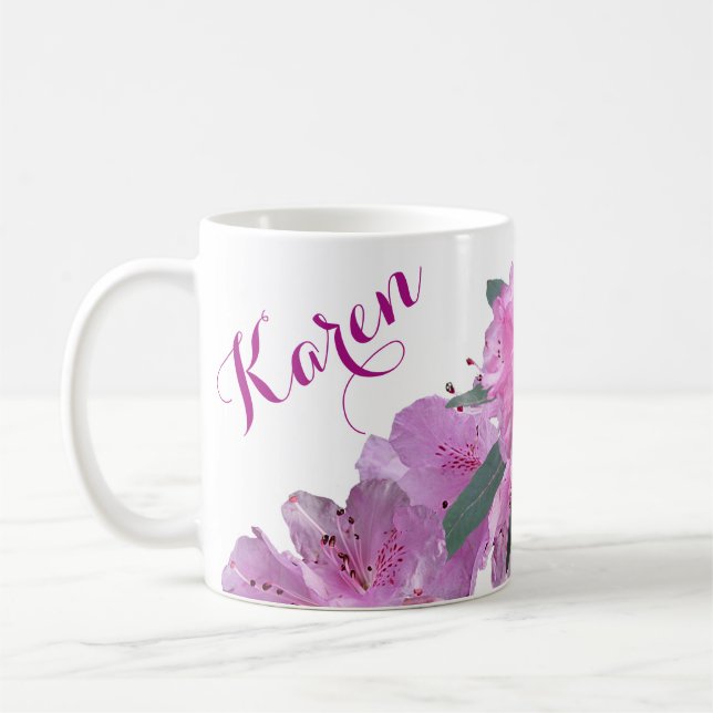 Taza De Café Personalizable Karen nombre bonito primavera rosa  (Izquierda)