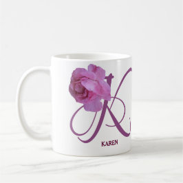 Taza De Café Personalizable Karen nombre monograma rosa rosa ro