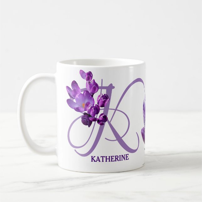 Taza De Café Personalizable Katherine nombra flores de croco pú (Izquierda)