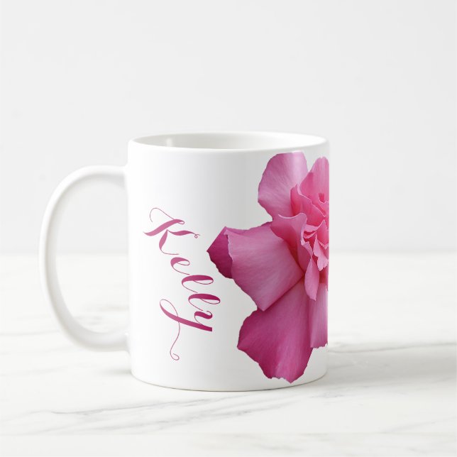 Taza De Café Personalizable Kelly nombre bonito rosa floral (Izquierda)