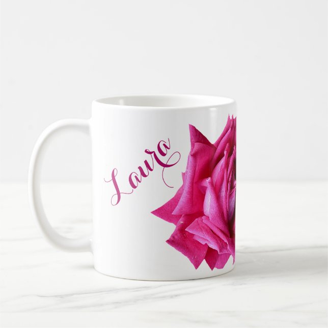 Taza De Café Personalizable Laura nombre bonito rosa floral (Izquierda)