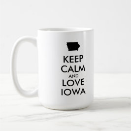 TAZA DE CAFÉ PERSONALIZABLE MANTENER CALMA Y AMAR A IOWA