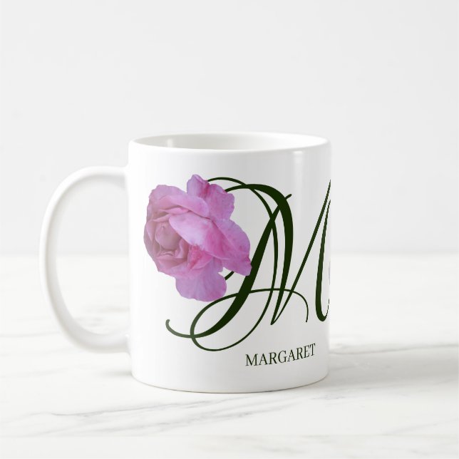 Taza De Café Personalizable Margarita nombre rosa rosa floral e (Izquierda)
