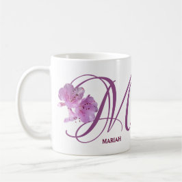 Taza De Café Personalizable Mariah nombre flores rosadas boho