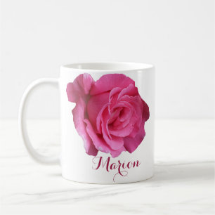 Taza De Café Personalizable Marion nombre flores rosadas boho