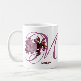 Taza De Café Personalizable Martha nombre flores rosadas de cer