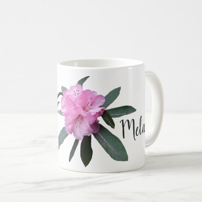 Taza De Café Personalizable Melanie bonito rosa floral lindo (Anverso derecho)