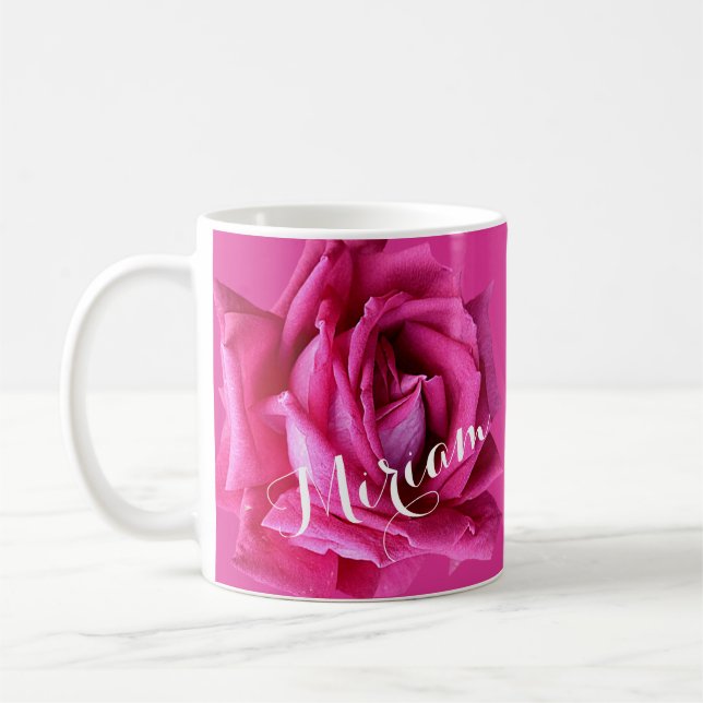 Taza De Café Personalizable Miriam nombre bonito amor rosa rosa (Izquierda)