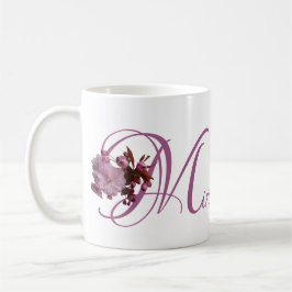 Taza De Café Personalizable Miriam nombre flor de cerezo rosa b