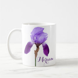 Taza De Café Personalizable Miriam nombre flor de iris morado b