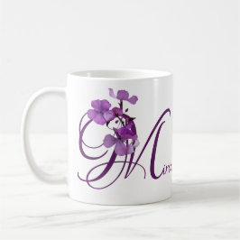 Taza De Café Personalizable Miriam nombre flores moradas florid
