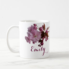 Taza De Café Personalizable Miriam nombre flores rosadas boho