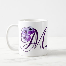 Taza De Café Personalizable Miriam nombre morado pansy floral b