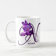 Personalizable morado floral Natalie nombre monogr