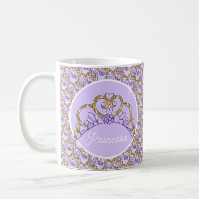 Taza De Café Personalizable morado y oro tiara mug (Izquierda)
