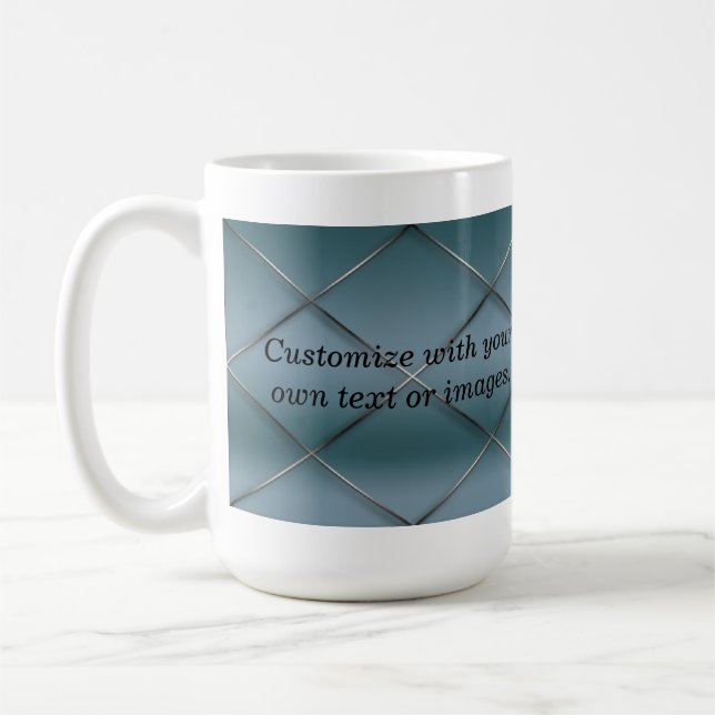 Taza De Café Personalizable Mug - Fondo azul del patrón Trellis (Izquierda)
