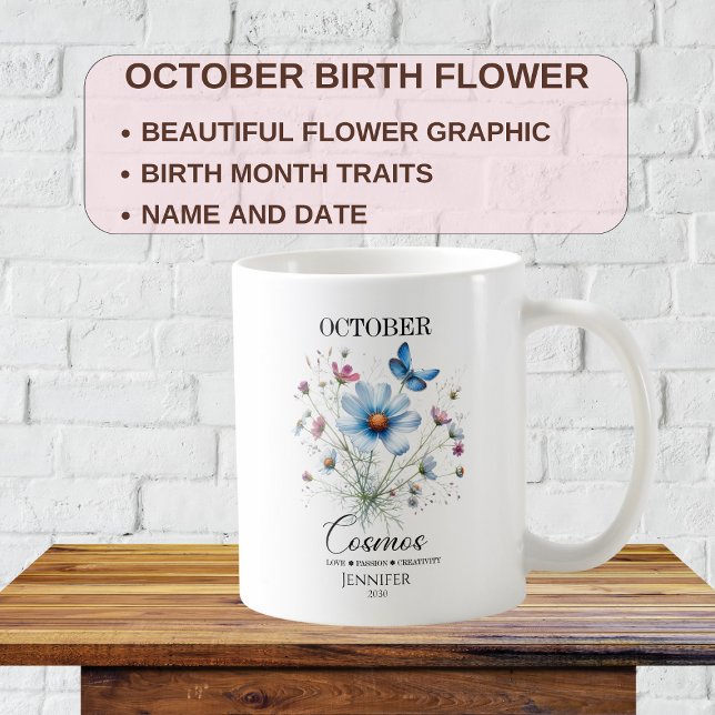 Taza De Café Personalizable Octubre Cumpleaños Cosmos Flor (Subido por el creador)