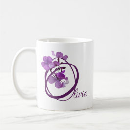Taza De Café Personalizable Olivia nombre bonito morado floral 