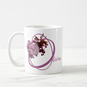 Taza De Café Personalizable Olivia nombre bonito rosa floral el
