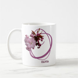 Taza De Café Personalizable Olivia nombre flores rosadas boho