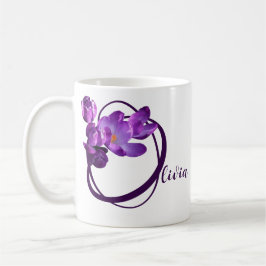 Taza De Café Personalizable Olivia nombre morado crocus floral 
