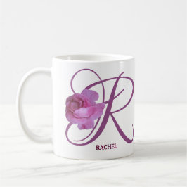 Taza De Café Personalizable Rachel nombre monograma rosa rosa r