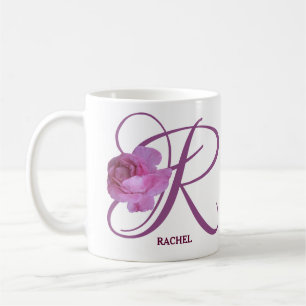 Taza De Café Personalizable Rachel nombre monograma rosa rosa r