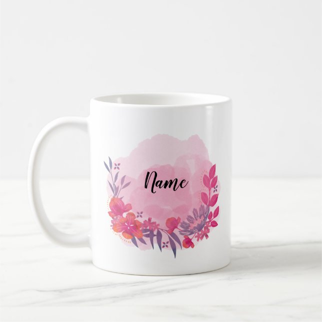 Taza De Café Personalizable rosa y floral Mug (Izquierda)