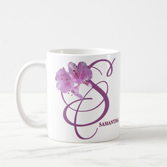 Taza De Café Personalizable Samantha monograma bonito rosa rosa (Izquierda)