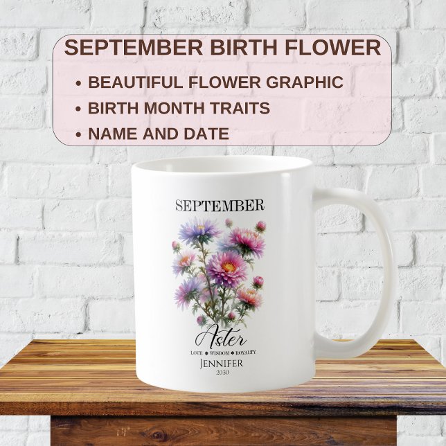 Taza De Café Personalizable Septiembre Flower Aster (Subido por el creador)