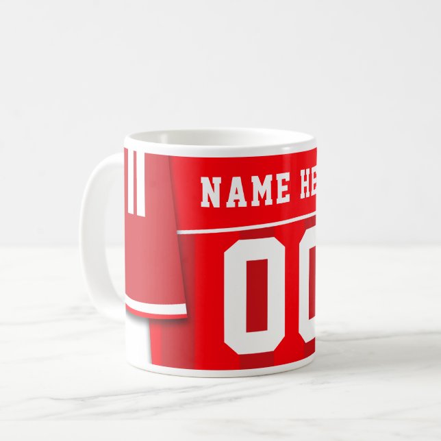 Taza De Café Personalizable Soccer Footy Jersey Mug, Rojo (Anverso izquierdo)