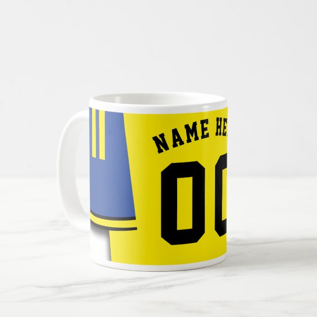 Taza De Café Personalizable Soccer Jersey Mug, azul y amarillo (Anverso izquierdo)