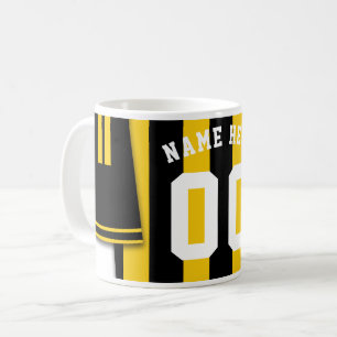 Taza De Café Personalizable Soccer Jersey Mug, Black Gold Strip
