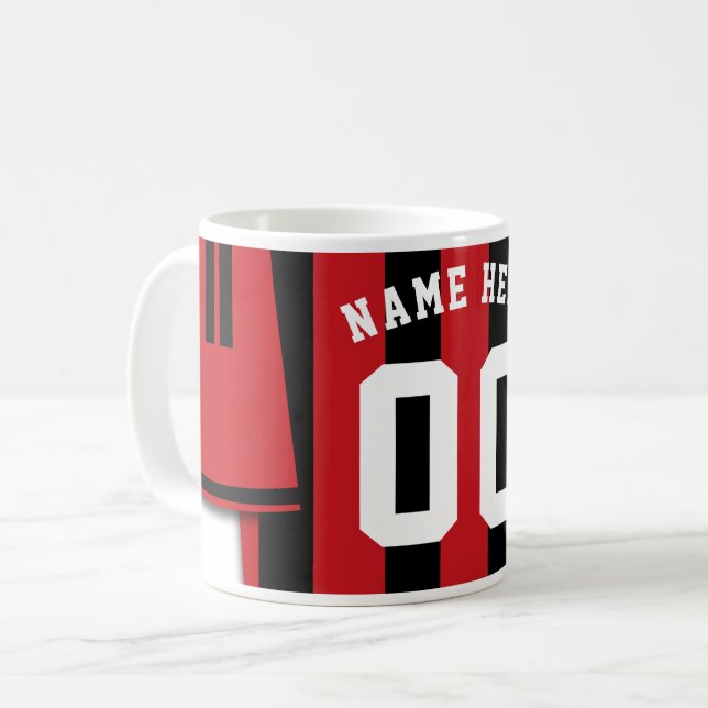 Taza De Café Personalizable Soccer Jersey Mug, Black Red Stripe (Anverso izquierdo)