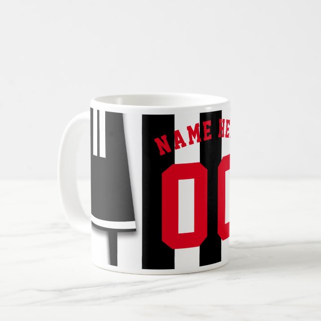 Taza De Café Personalizable Soccer Jersey Mug Black White Strip (Anverso izquierdo)